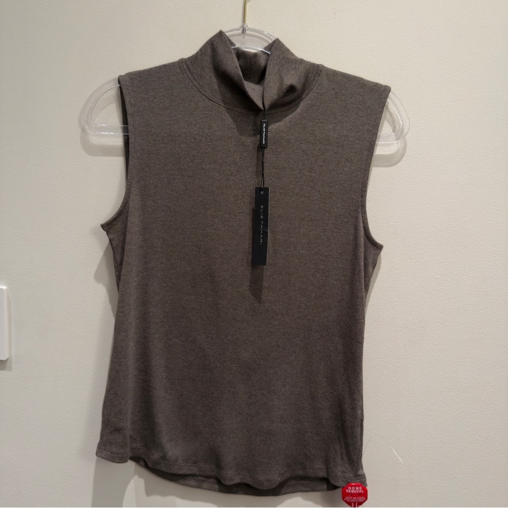 NWT- Elie Tahari Light Brown Sleeveless Mini Turtle Neck Top Size Medium Women’s